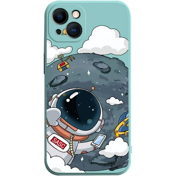 Compatible with iPhone Case,Cute Cartoon Astronauts Bumper Camera Lens Protection Shockproof Cover Phone Case (Mint,iPhone 13 Pro)