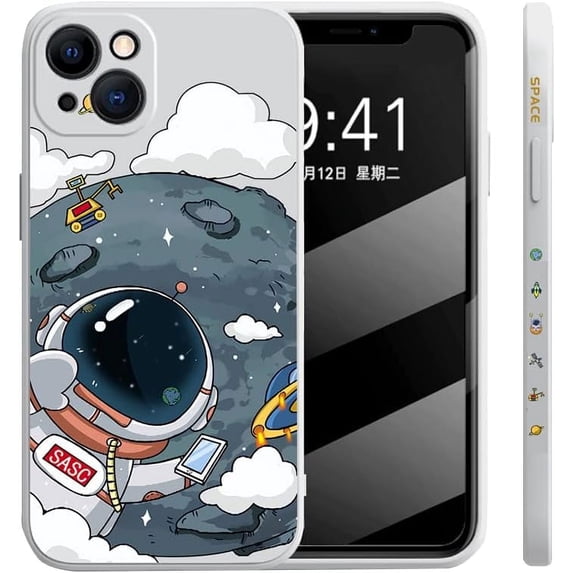 Compatible with iPhone Case,Cute Cartoon Astronauts Bumper Camera Lens Protection Shockproof Cover Phone Case (White,iPhone 12 Pro Max)