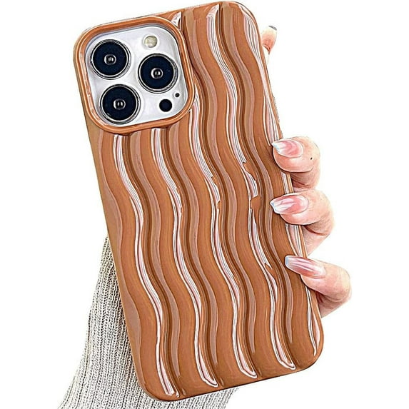 Compatible with iPhone Case,Cute Curly Wave Water Ripple Shape Pattern Protection Soft Shockproof Cover Phone Case (Brown,iPhone Xr)
