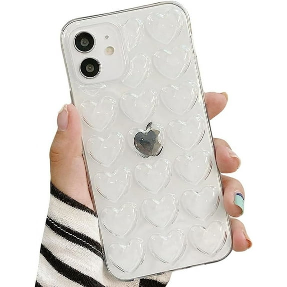Compatible with iPhone Case,Cute Electro Plated 3D Heart Glossy Full Body Protection Soft Shockproof Cover Phone Case (Clear,iPhone 11 Pro Max)