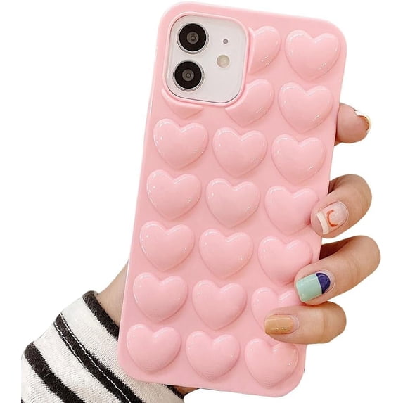 Compatible with iPhone Case,Cute Electro Plated 3D Heart Glossy Full Body Protection Soft Shockproof Cover Phone Case (Pink,iPhone 15 Plus)