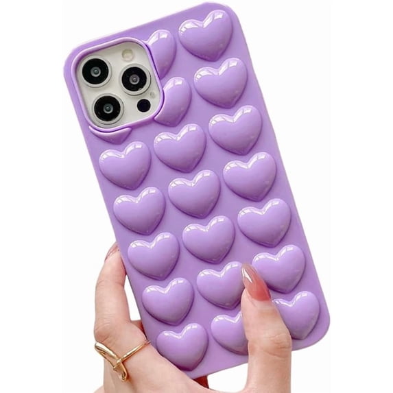 Compatible with iPhone Case,Cute Electro Plated 3D Heart Glossy Full Body Protection Soft Shockproof Cover Phone Case (Purple,iPhone 11)