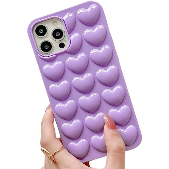 Compatible with iPhone Case,Cute Electro Plated 3D Heart Glossy Full Body Protection Soft Shockproof Cover Phone Case (Purple,iPhone 13)