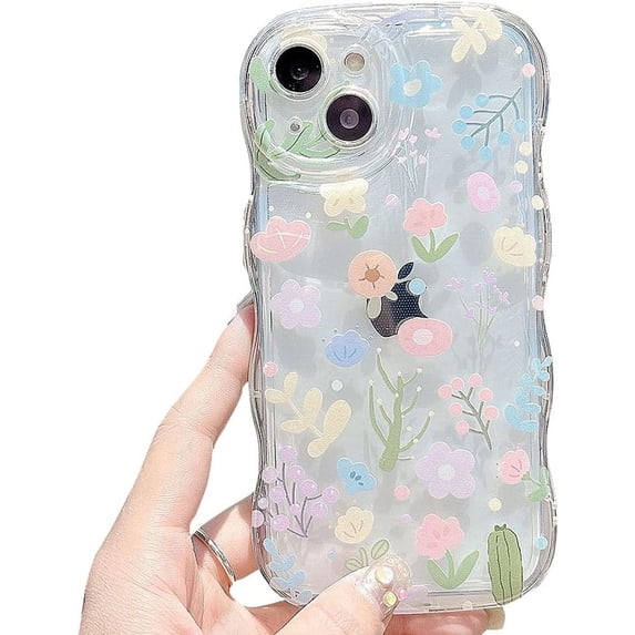 Compatible with iPhone Case,Cute Flower Floral Curly Wave Frame Camera Lens Protection Clear Soft Shockproof Cover Phone Case (White,iPhone Xs Max)