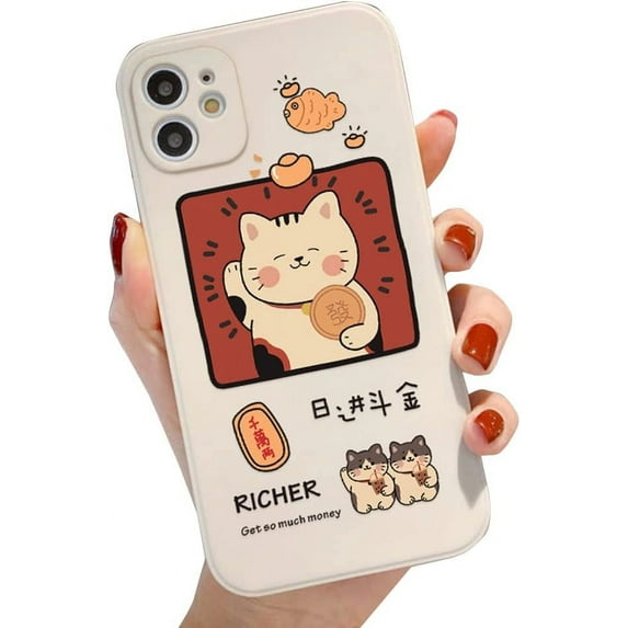Compatible with iPhone Case,Cute Kawaii Funny Cartoon Lucky Cat Bumper Camera Lens Protection Soft Shockproof Cover Phone Case (1,iPhone 13 Pro)