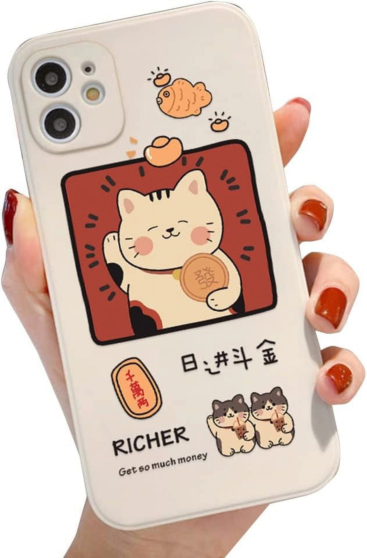 Compatible with iPhone Case,Cute Kawaii Funny Cartoon Lucky Cat Bumper