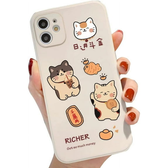 Compatible with iPhone Case,Cute Kawaii Funny Cartoon Lucky Cat Bumper Camera Lens Protection Soft Shockproof Cover Phone Case (2,iPhone X/Xs)