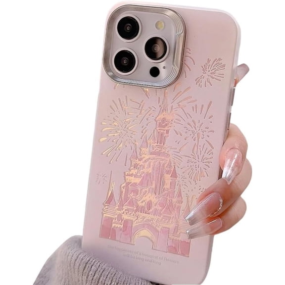 Compatible with iPhone Case,Cute Laser Glitter Bling Sparkly Castle[ Drop & Full Body Protection] Shockproof Cover Phone Case (Pink,iPhone 14)
