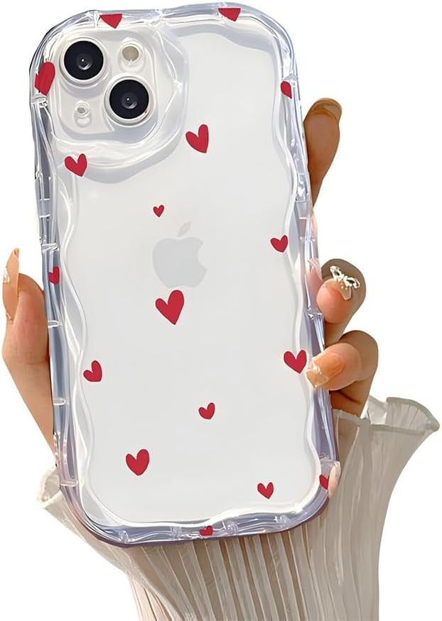 Compatible with iPhone Case,Cute Love Heart Pattern,Clear Curly