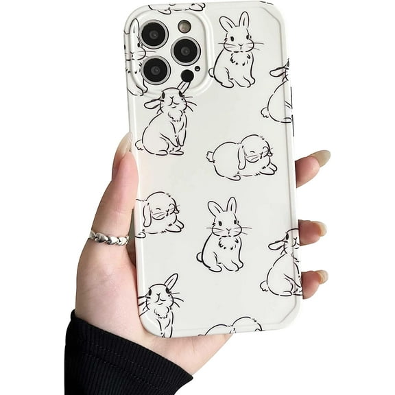 Compatible with iPhone Case,Cute Lovely Cartoon Rabbit Bunny Soft Shockproof Cover Phone Case (White,iPhone 13)