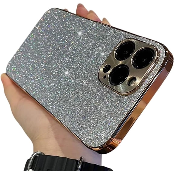 Compatible with iPhone Case,Cute Luxury Glitter Bling Sparkly Diamond Chrome Electroplated Bumper Shockproof Cover Phone Case (Silver,iPhone 12)