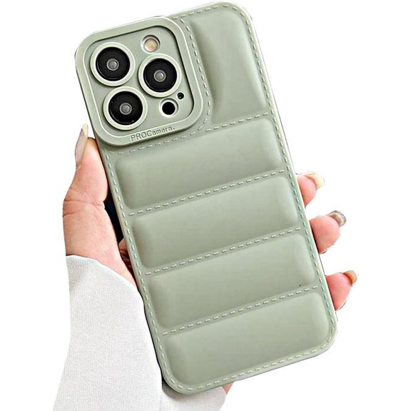 Compatible with iPhone Case,Cute Puffer Down Jacket Camera Lens Protection Soft Shockproof Cover Phone Case (Green,iPhone 12 Pro Max)