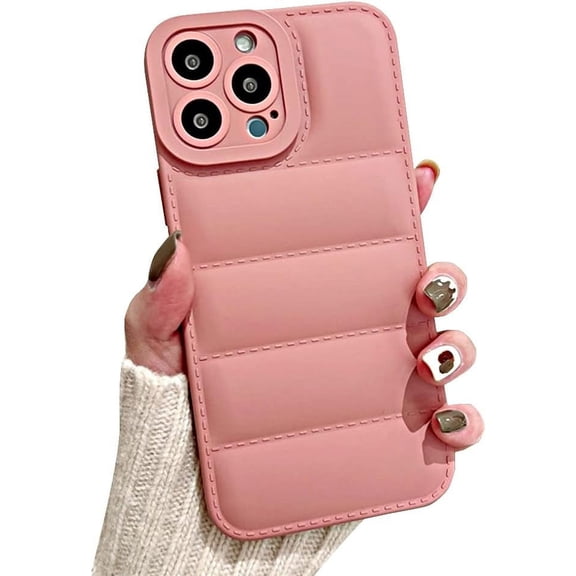 Compatible with iPhone Case,Cute Puffer Down Jacket Camera Lens Protection Soft Shockproof Cover Phone Case (Pink,iPhone 13)