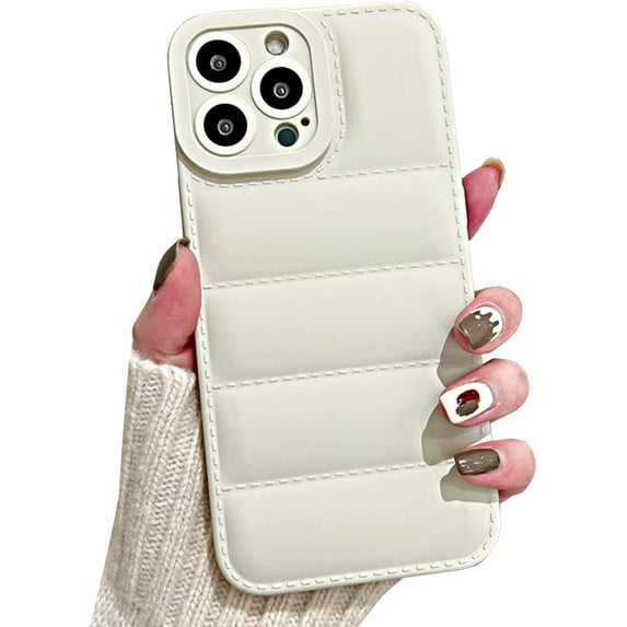 Compatible with iPhone Case,Cute Puffer Down Jacket Camera Lens Protection Soft Shockproof Cover Phone Case (White,iPhone 12 Pro Max)