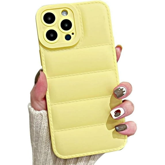 Compatible with iPhone Case,Cute Puffer Down Jacket Camera Lens Protection Soft Shockproof Cover Phone Case (Yellow,iPhone 15 Plus)