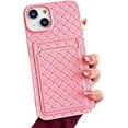 thumbnail image 1 of Compatible with iPhone Case,Cute Weave Texture Credit Card Slot Holder Wallet Protection Soft Shockproof Cover Phone Case (Pink,iPhone 14), 1 of 8