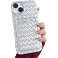 thumbnail image 1 of Compatible with iPhone Case,Cute Weave Texture Credit Card Slot Holder Wallet Protection Soft Shockproof Cover Phone Case (Silver,iPhone 13), 1 of 9