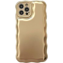 Compatible with iPhone Case,Electro Plated Curly Wave Frame Cushion Camera Lens Protection Soft Shockproof Cover Phone Case (Gold,iPhone 14 Plus)