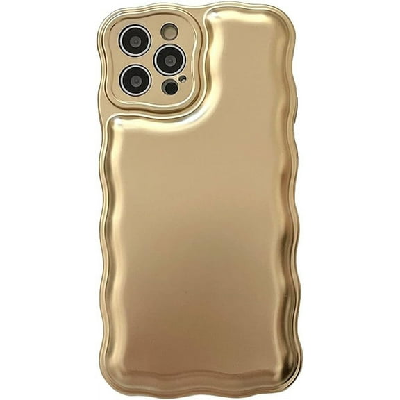 Compatible with iPhone Case,Electro Plated Curly Wave Frame Cushion Camera Lens Protection Soft Shockproof Cover Phone Case (Gold,iPhone 14 Plus)