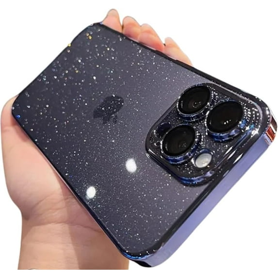 Compatible with iPhone Case,Glitter Electro Plated Frame Clear Camera Lens Protection Soft Shockproof Cover Phone Case (Blue,iPhone 15 Pro)