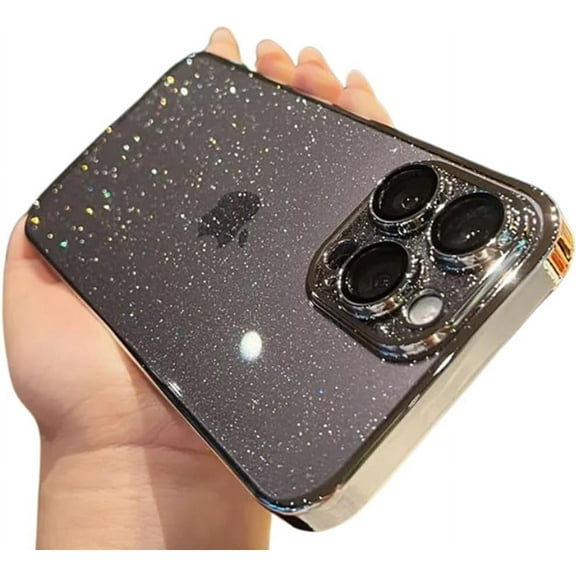 Compatible with iPhone Case,Glitter Electro Plated Frame Clear Camera Lens Protection Soft Shockproof Cover Phone Case (Silver,iPhone 14 Pro)