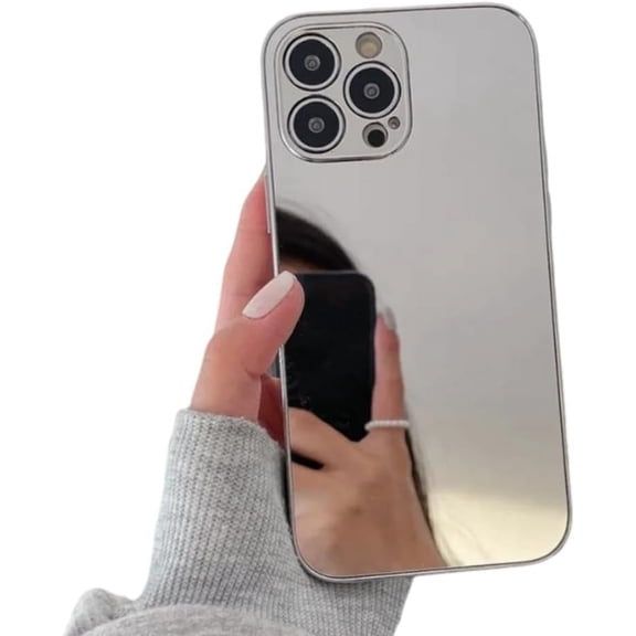 Compatible with iPhone Case,Luxury Electroplated Bling Makeup Mirror [ Drop & Camera Lens Protection] Shockproof Cover Phone Case (Silver,iPhone 12)
