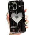 thumbnail image 1 of Compatible with iPhone Case,Luxury Electroplated Heart Shpae Hollow Camera Lens Protection Soft Shockproof Cover Phone Case (Black, iPhone 14), 1 of 7