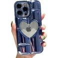thumbnail image 1 of Compatible with iPhone Case,Luxury Electroplated Heart Shpae Hollow Camera Lens Protection Soft Shockproof Cover Phone Case (Blue, iPhone 14 Pro), 1 of 7