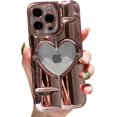 thumbnail image 1 of Compatible with iPhone Case,Luxury Electroplated Heart Shpae Hollow Camera Lens Protection Soft Shockproof Cover Phone Case (Pink, iPhone 15), 1 of 12