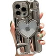 thumbnail image 1 of Compatible with iPhone Case,Luxury Electroplated Heart Shpae Hollow Camera Lens Protection Soft Shockproof Cover Phone Case (Silver,iPhone 14), 1 of 7