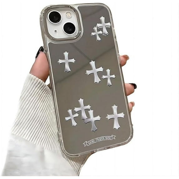 Compatible with iPhone Case,Luxury Makeup Mirror Cross Full Body Protection Soft Shockproof Cover Phone Case (White,iPhone 15 Pro Max)