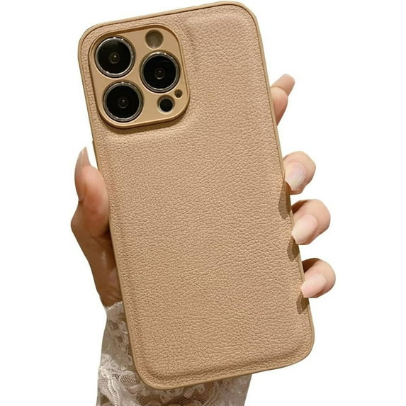 Compatible with iPhone Case,Luxury PU Leather Anti-Scratch Bumper Camera Lens Protection Soft Shockproof Cover Phone Case (Brown,iPhone 13 Pro Max)