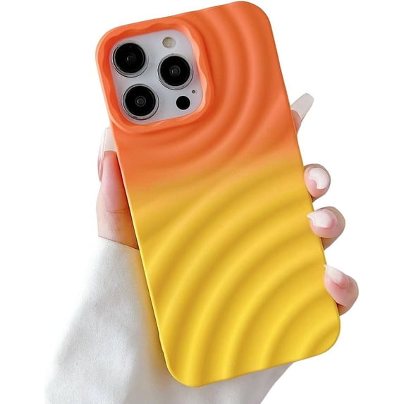 Compatible with iPhone Case,Matte Gradient Wave Water Ripple Pattern Camera Lens Protection Soft Shockproof Cover Phone Case (Orange,iPhone 14)