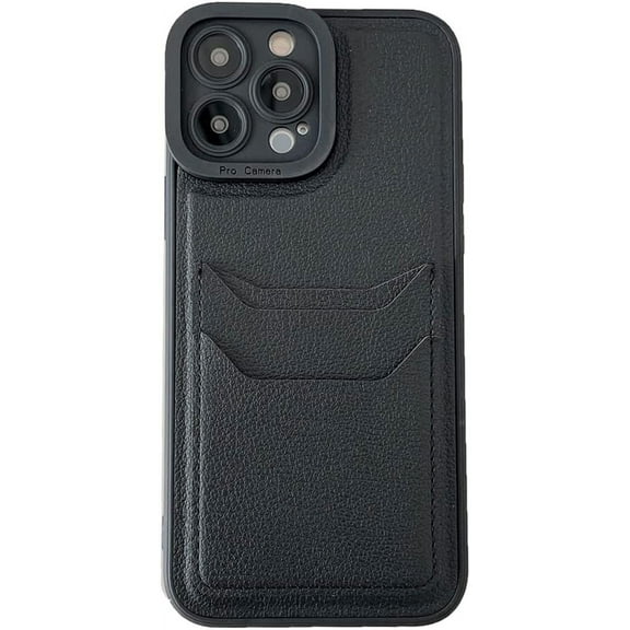 Compatible with iPhone Case,PU Leather Credit Card Slot Holder Wallet Camera Lens Protection Shockproof Cover Phone Case (Black,iPhone 13 Pro)