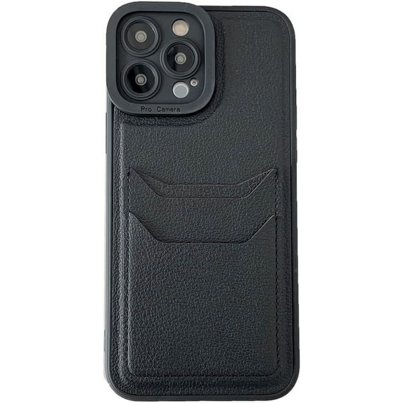 Compatible with iPhone Case,PU Leather Credit Card Slot Holder Wallet Camera Lens Protection Shockproof Cover Phone Case (Black,iPhone 13)