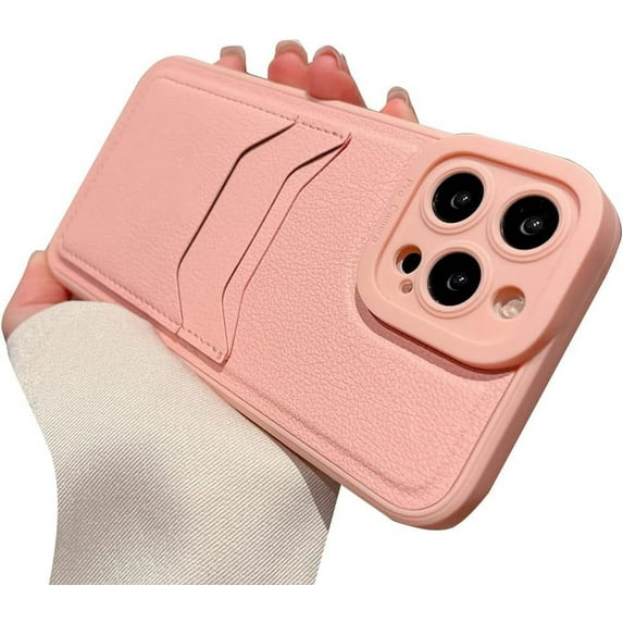 Compatible with iPhone Case,PU Leather Credit Card Slot Holder Wallet Camera Lens Protection Shockproof Cover Phone Case (Pink,iPhone 12 Pro)