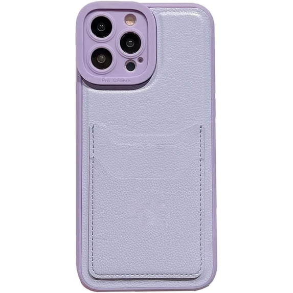 Compatible with iPhone Case,PU Leather Credit Card Slot Holder Wallet Camera Lens Protection Shockproof Cover Phone Case (Purple,iPhone 14 Pro)