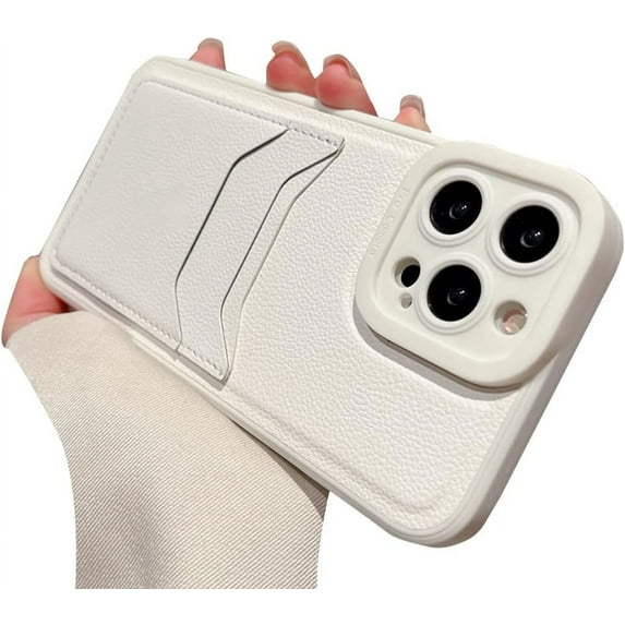 Compatible with iPhone Case,PU Leather Credit Card Slot Holder Wallet Camera Lens Protection Shockproof Cover Phone Case (White,iPhone 12 Pro Max)