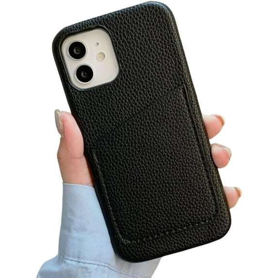 Compatible with iPhone Case,PU Leather Credit Card Slot Holder Wallet Full Body Protection Soft Shockproof Cover Phone Case (Black,iPhone 12 Pro Max)