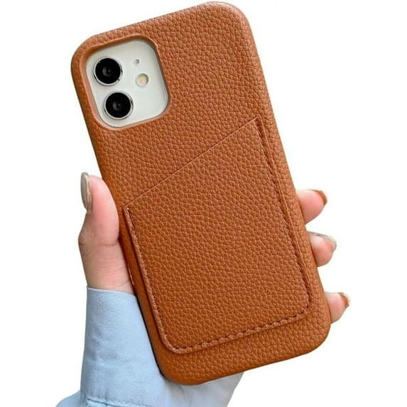 Compatible with iPhone Case,PU Leather Credit Card Slot Holder Wallet Full Body Protection Soft Shockproof Cover Phone Case (Brown,iPhone 15 Pro)