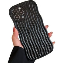 Compatible with iPhone Case,Ripple Pattern Curly Wave Frame Round Circle Camera Lens Protection Soft Shockproof Cover Phone Case (Black,iPhone 14)