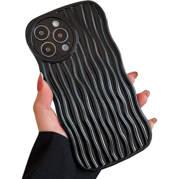 Compatible with iPhone Case,Ripple Pattern Curly Wave Frame Round Circle Camera Lens Protection Soft Shockproof Cover Phone Case (Black,iPhone 14)