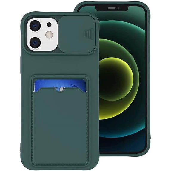 Compatible with iPhone Case,Slide Camera Lens Protection Credit Card Slot Holder Wallet Bumper Soft Shockproof Cover Phone Case (Green,iPhone Xs Max)