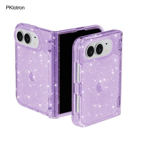 Compatible with iPhone Duo PC Case, Semi-Transparent Sparkle Foldable Phone Cover, Shock-Resistant Fingerprint-Proof Protective Case, Purple