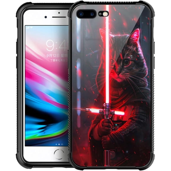 Compatible with iPhone SE 2022/2020 Case - Cat Warrior and The Red Sword Design, Soft TPU Bumper for 4.7-inch Models
