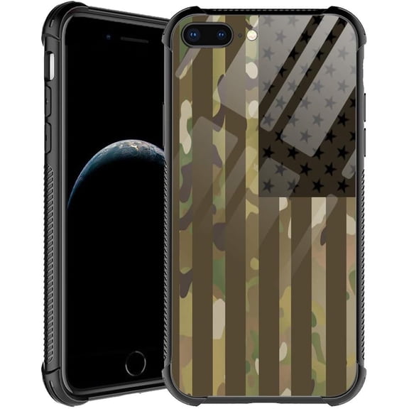 Compatible with iPhone SE 2022 Case, Green Camouflage USA Flag, Anti-Scratch Soft TPU Shockproof Unique Protective Cover Pattern Design