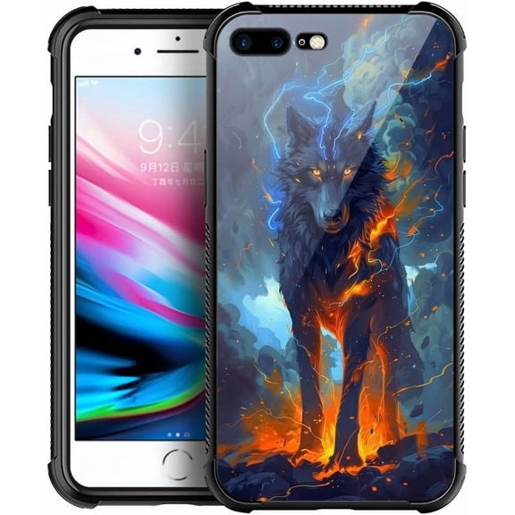 Compatible with iPhone SE 2022 Case, The Burning Blue Wolf, Anti-Scratch Soft TPU Shockproof Unique Protective Cover Pattern Design