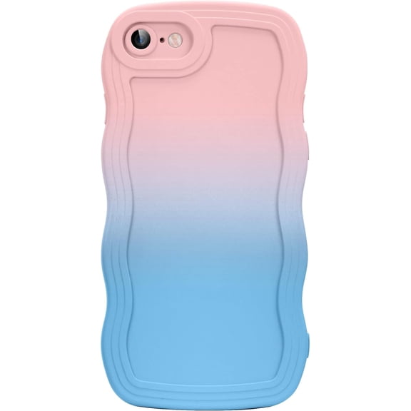 Compatible with iPhone SE/7/8 Case 4.7", Cute Kawaii Curly Wave Frame Shape Soft TPU Shockproof Protective Phone Cover for Women Girls, Pink/Blue