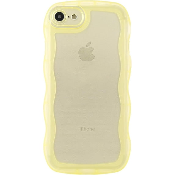 Compatible with iPhone SE/8/7 Case 4.7", Cute Curly Wave Frame Shape Soft TPU Shockproof Protective Phone Cover for Women Girls, Yellow
