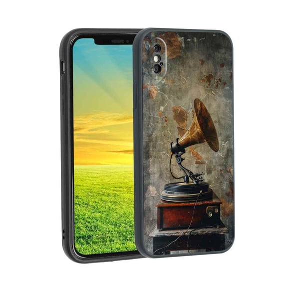 Compatible with iPhone X Phone Case, Vintage-gramophone-melodies-3 Case Silicone Protective for Teen Girl Boy Case for iPhone X